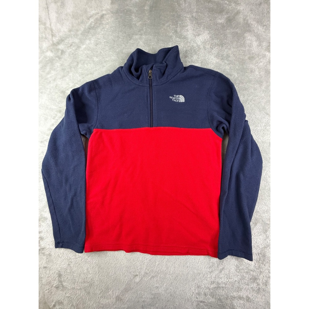 The North Face Fleece Pullover Boys L 14/16 Blue Red 1/4 Zip TKA 100